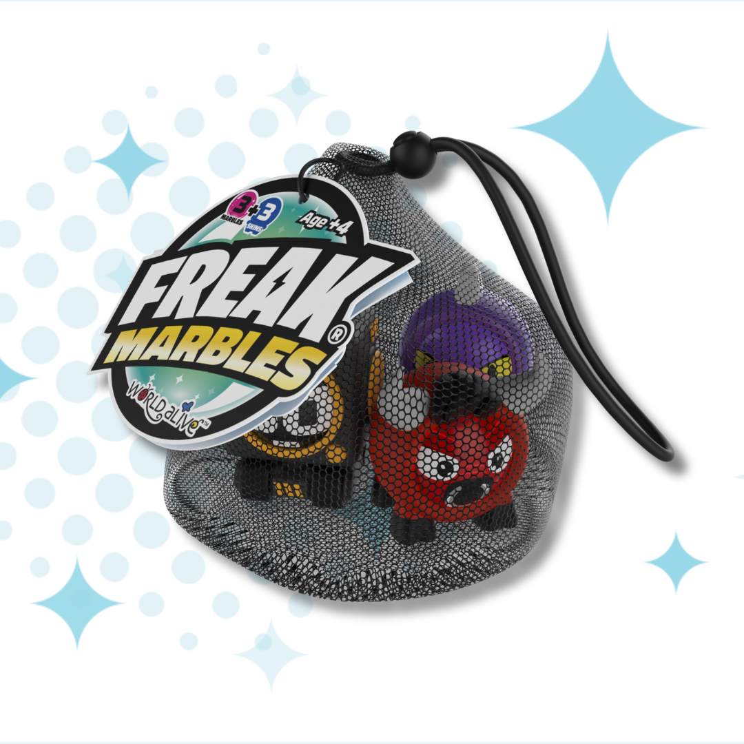 Freak Marbles® 3 Marbles & Skins in drawstring mesh bag